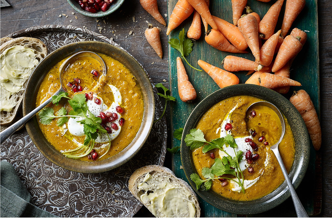 Harissa-roasted carrot soup