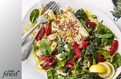 Image of "Lemon-roasted Greek cheese and broccoli with orzo"