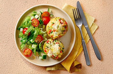 Image of "Veggie stuffed jacket potato skins"