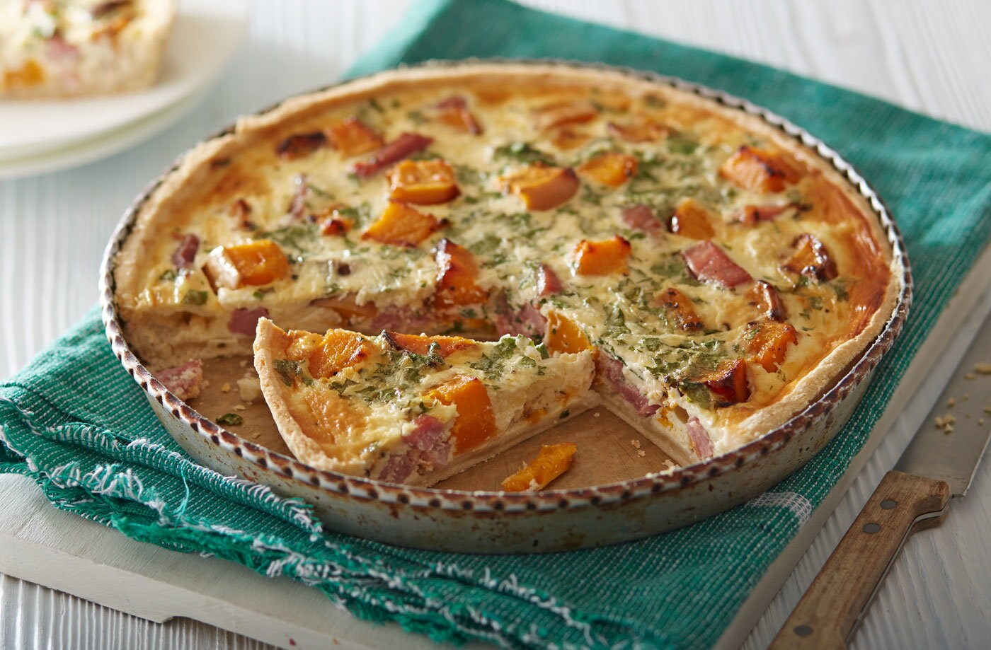 Butternut, rosemary and gammon quiche