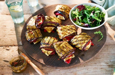 Image of "Aubergine, pepper and feta parcels"