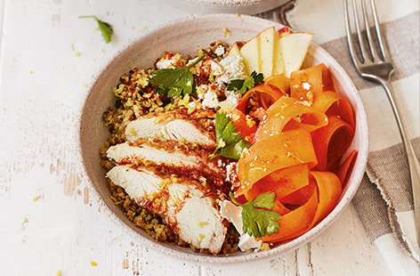Image of "Carrot, apple and chicken grain bowls"