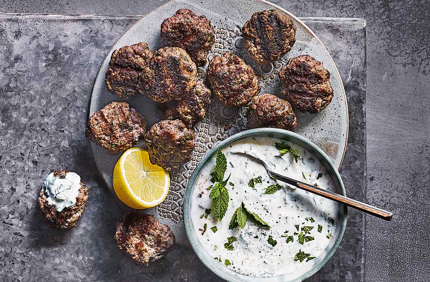 Kofte bites with minty yogurt