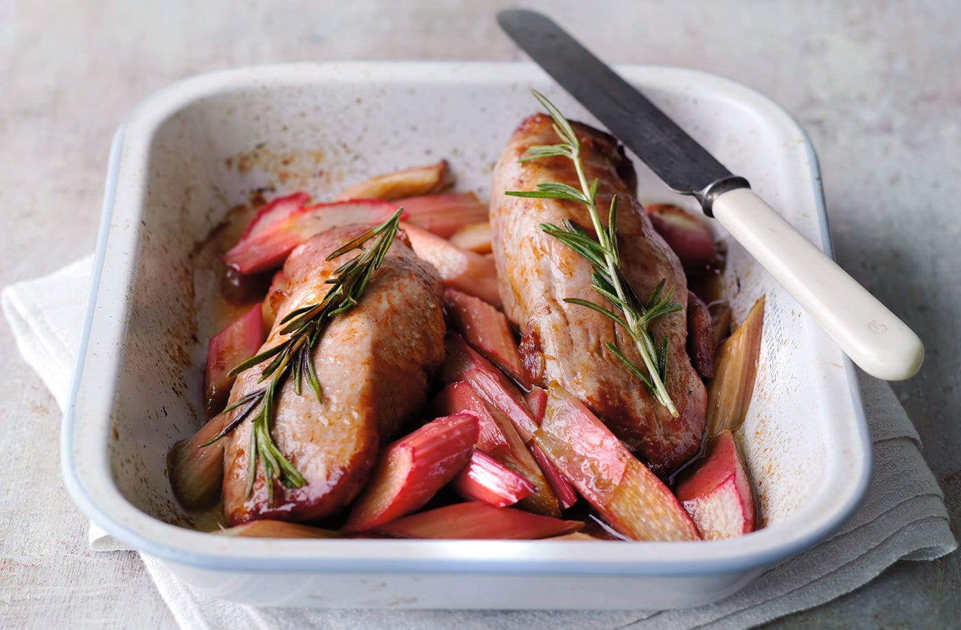 Pork fillet with new season rhubarb