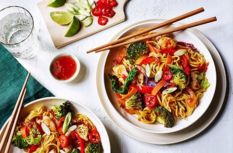 Image of "Sweet chilli chicken and broccoli noodles"