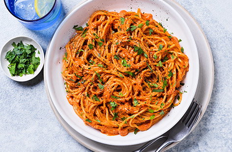 Image of "Spaghetti with romesco sauce"