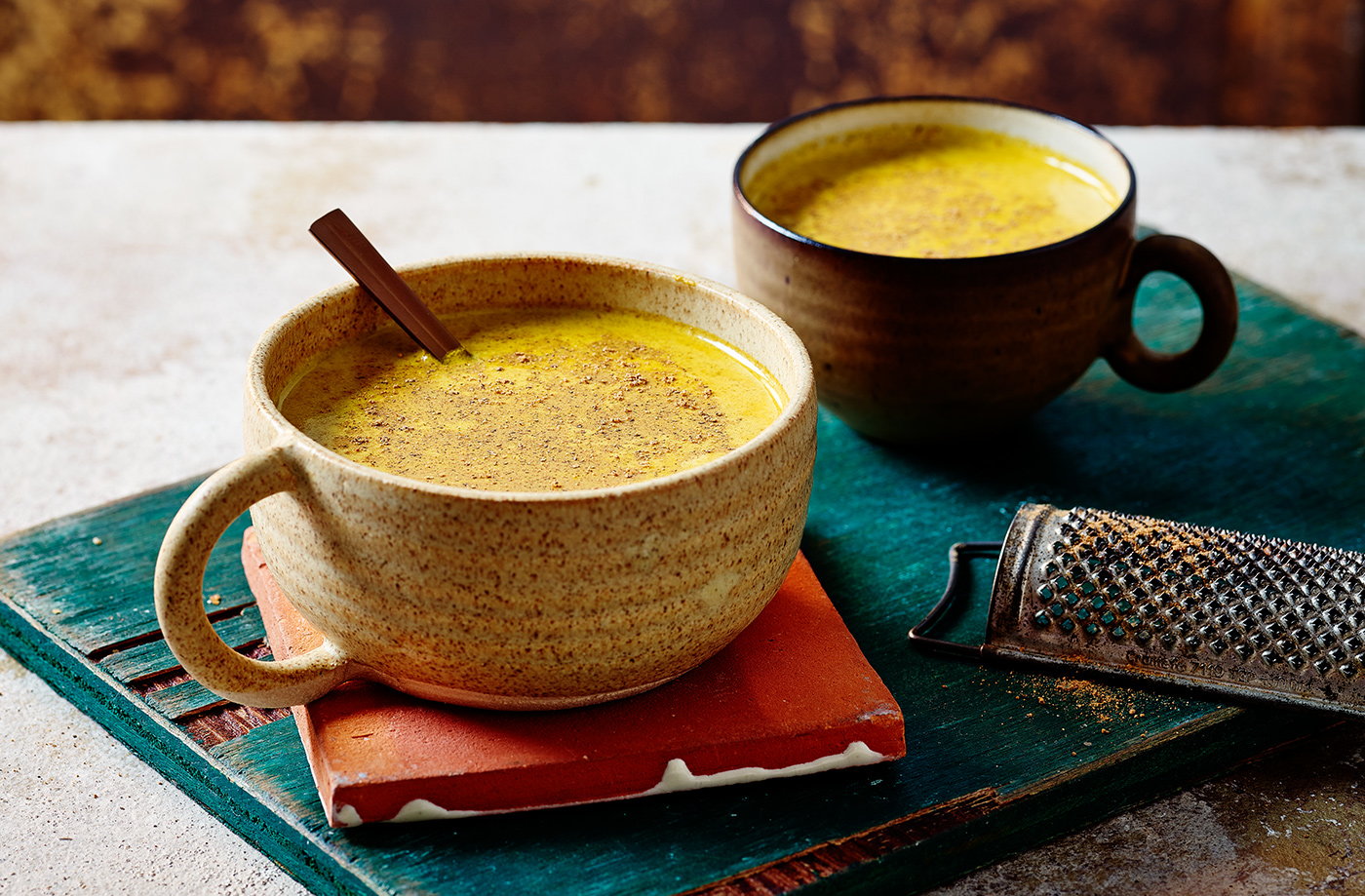 Turmeric malted milk with ginger and nutmeg