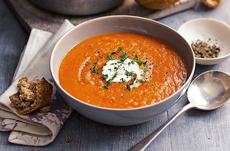 Image of "Spiced veg soup with crème fraîche"
