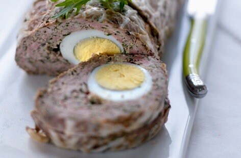 Image of "Meatloaf with eggs in the middle"
