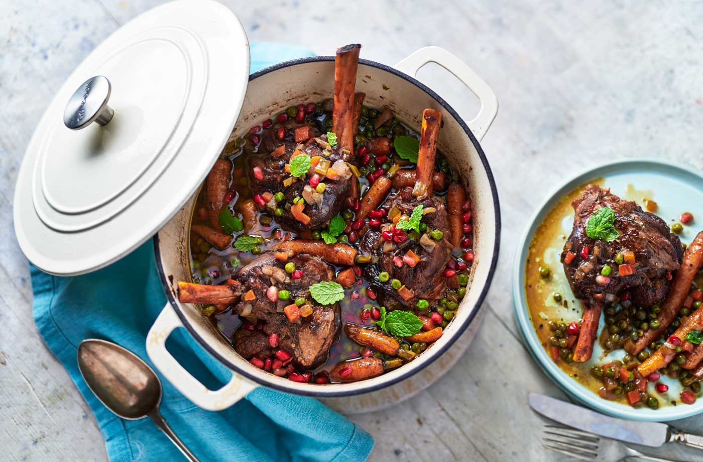 Slow cooked lamb shanks with roasted root vegetables