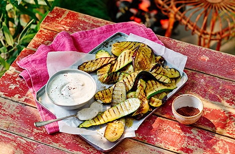Image of "Grilled courgette and aubergine with whipped feta"