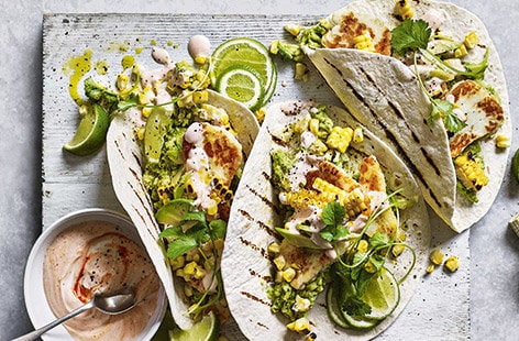 Image of "Smashed avocado and halloumi breakfast tacos"