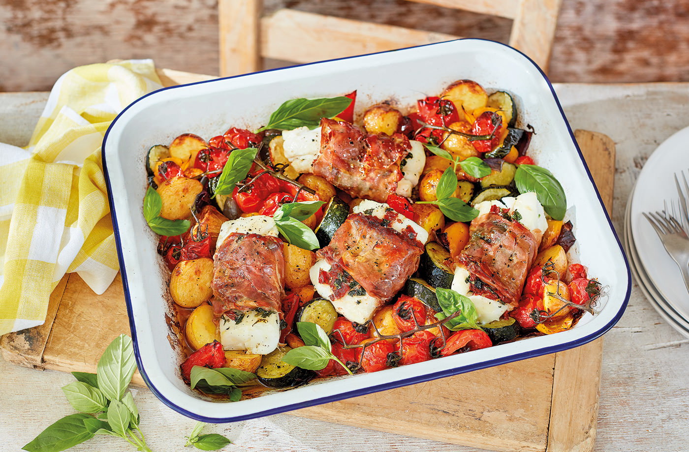 Roasted monkfish wrapped in Parma ham
