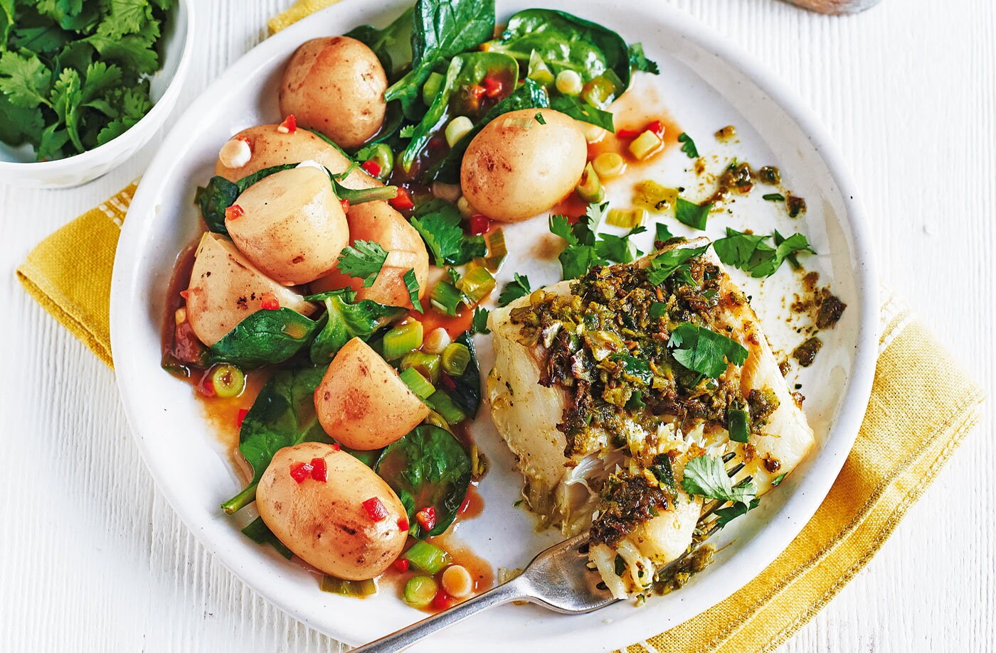 Spiced fish with tamarind potatoes