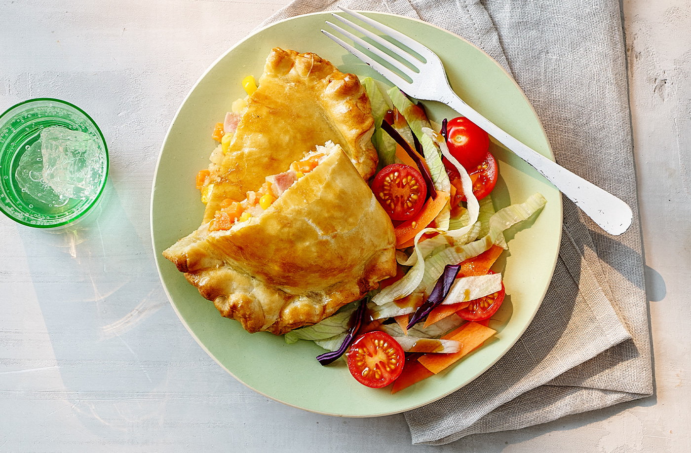 Sweetcorn, ham and carrot pasties