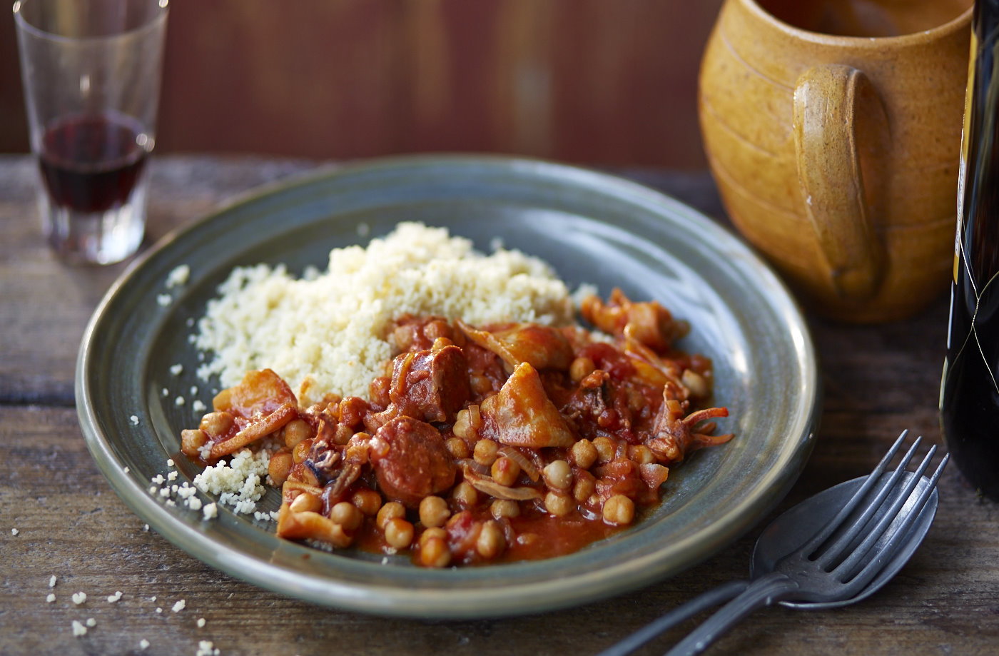 Squid, chickpea and chorizo stew