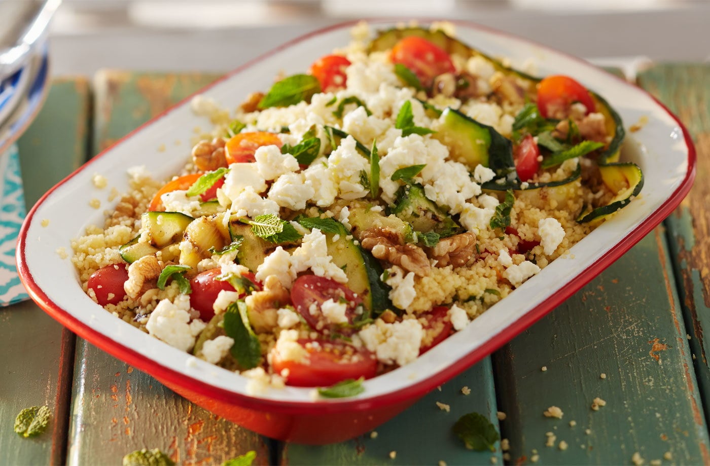 Barbecued courgette and couscous salad with feta