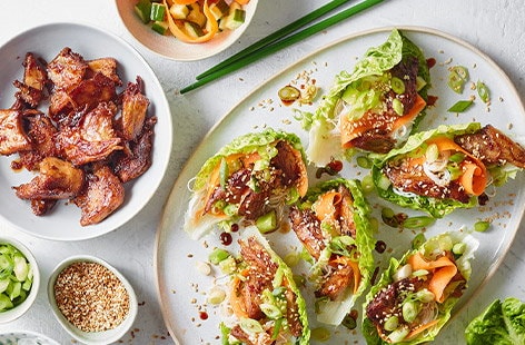 Image of "Teriyaki-style vegan 'chicken' lettuce cups"