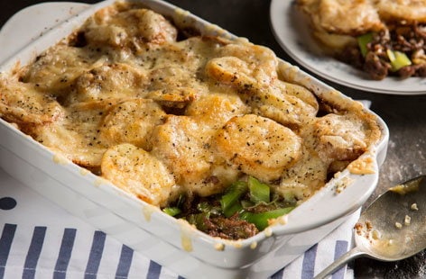 Image of "Leek, potato and minced beef bake"