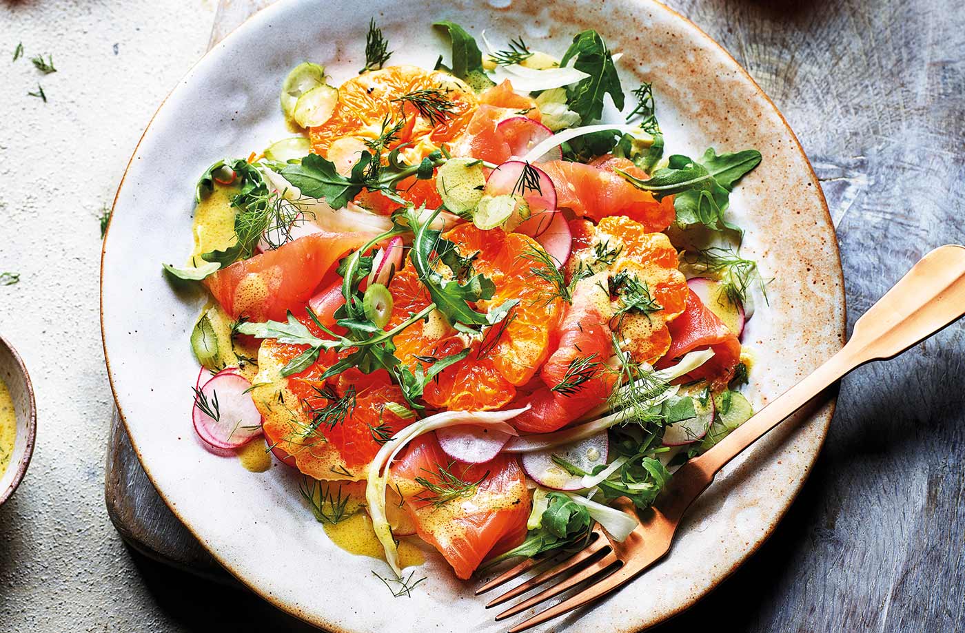 Clementine and smoked salmon salad