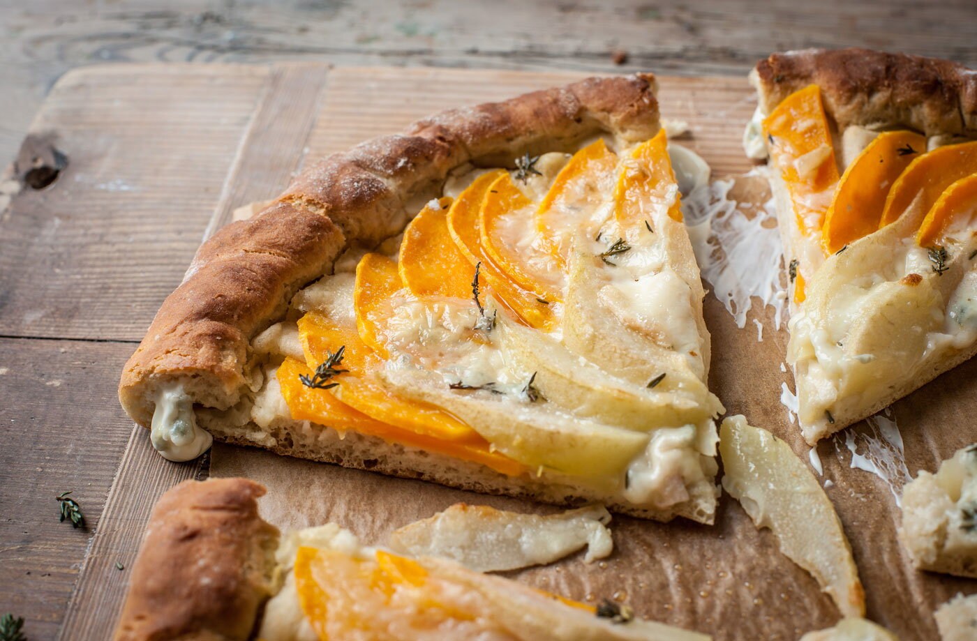 Adam Byatt's butternut squash, pear and gorgonzola flatbread