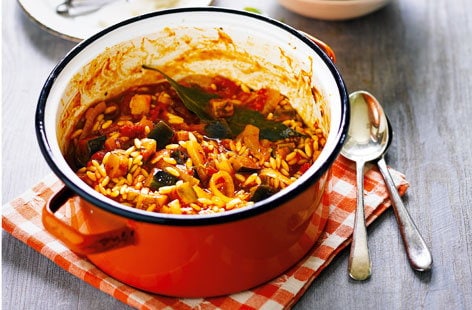 Image of "One-pot aubergine orzo"