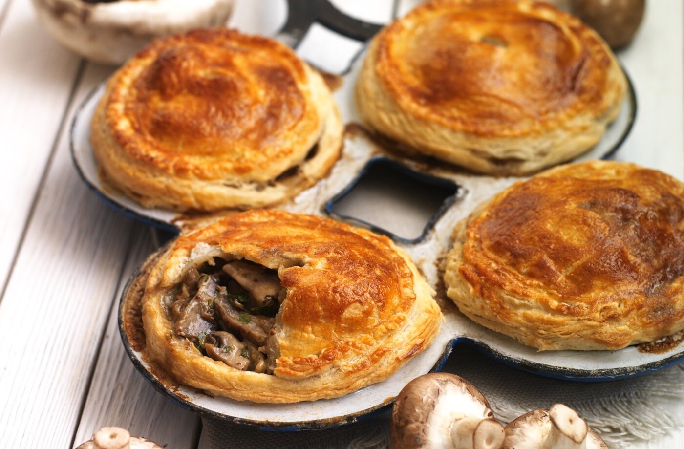 Creamy mixed mushroom and mustard pies