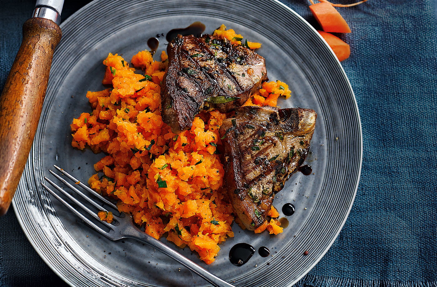 Carrot and tarragon mash with lamb chops