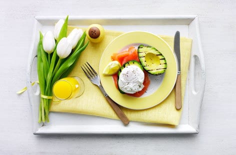 Image of "Griddled avocado, poached egg and smoked salmon"