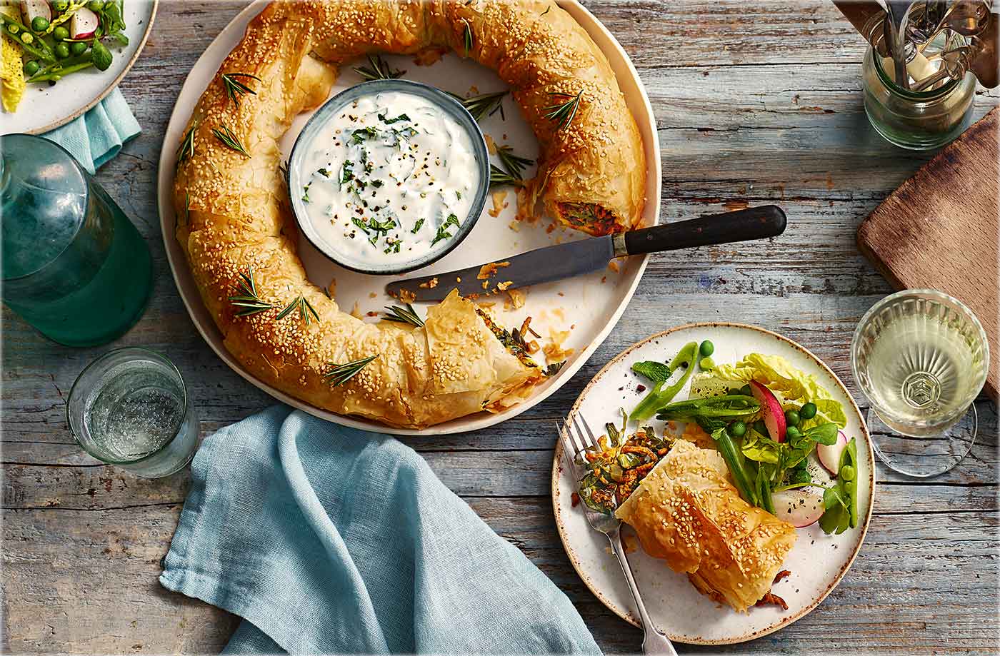 Lamb and spring greens wreath