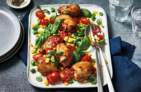 Image of "Peanut butter and jelly chicken with corn salad"