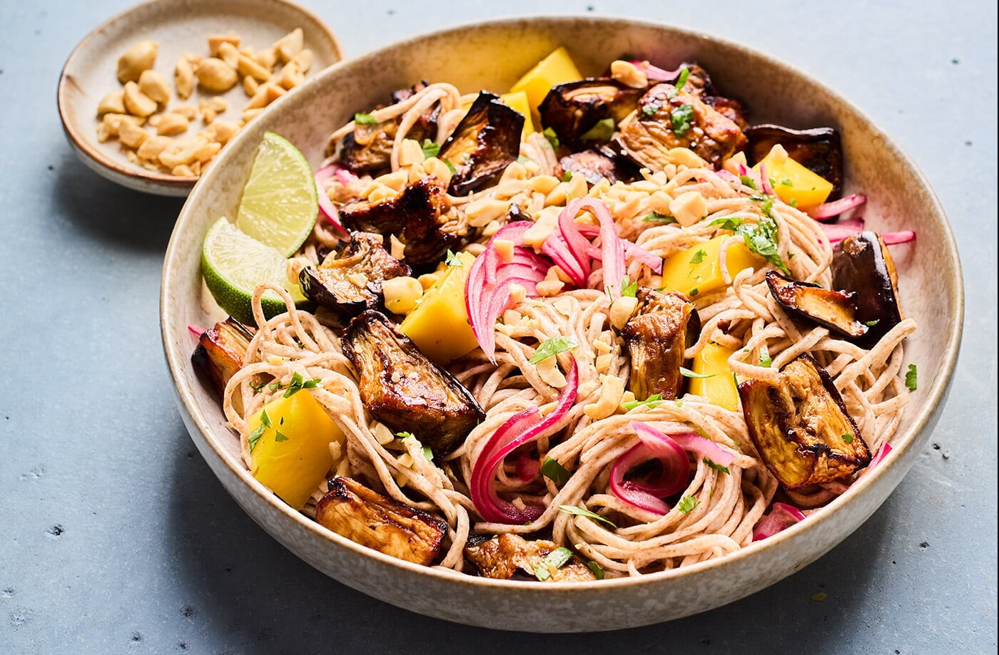 Miso aubergine noodle salad