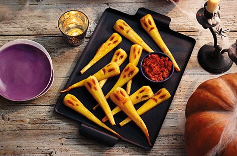 Image of "Parsnip ghosts with red pepper dip"