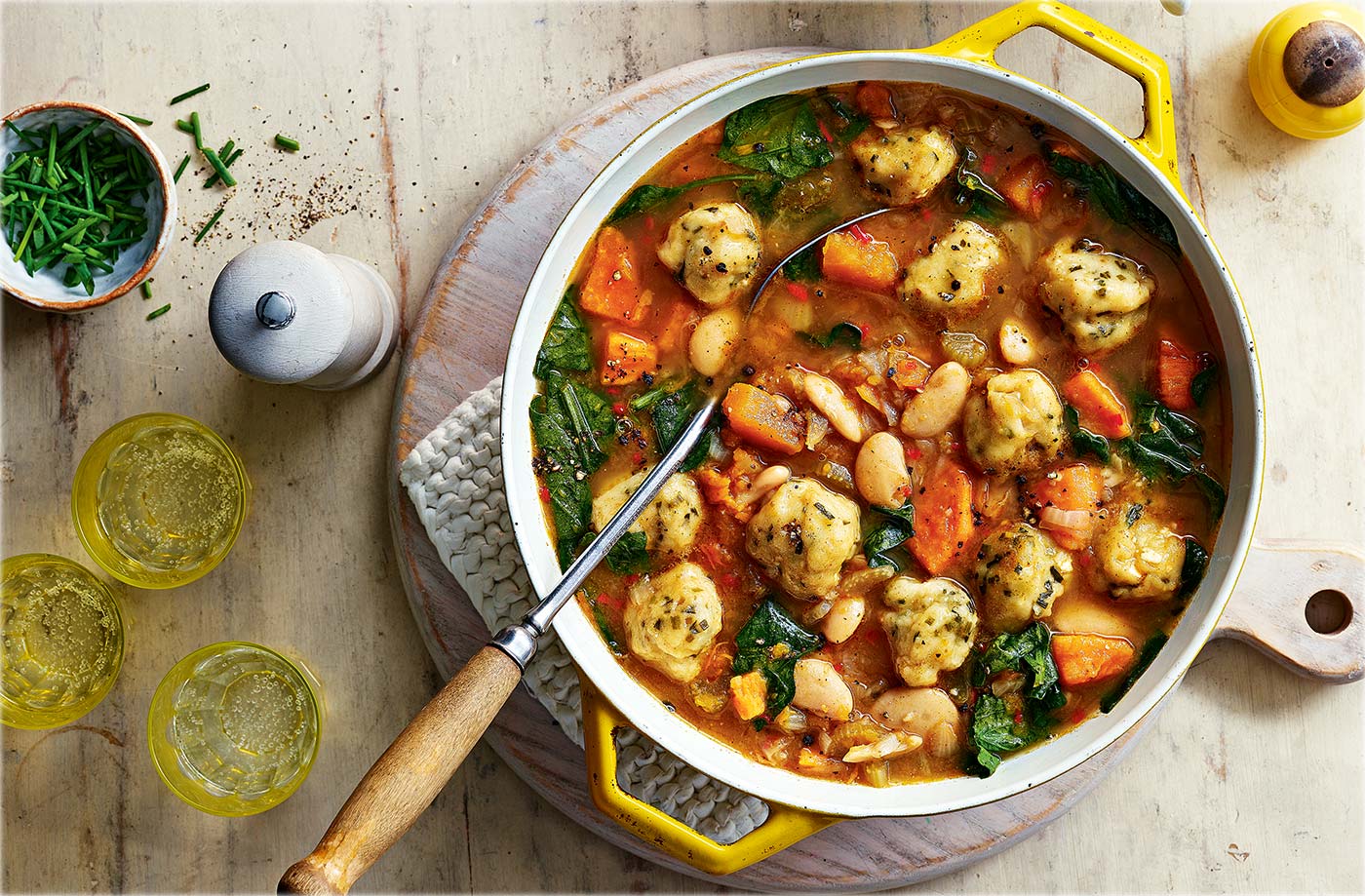 Chunky veg stew with cheesy dumplings