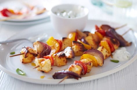 Image of "Halloumi kebabs with grilled veggies"