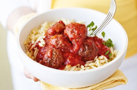Image of "Moroccan-style meatballs with orzo"