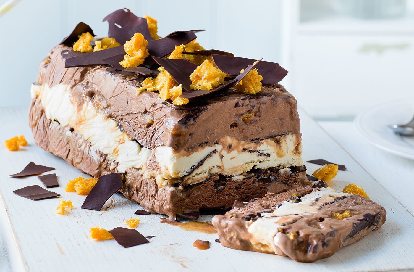 Chocolate and honeycomb ice cream terrine