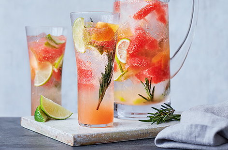 Image of "Sparkling grapefruit, lime and rosemary water"