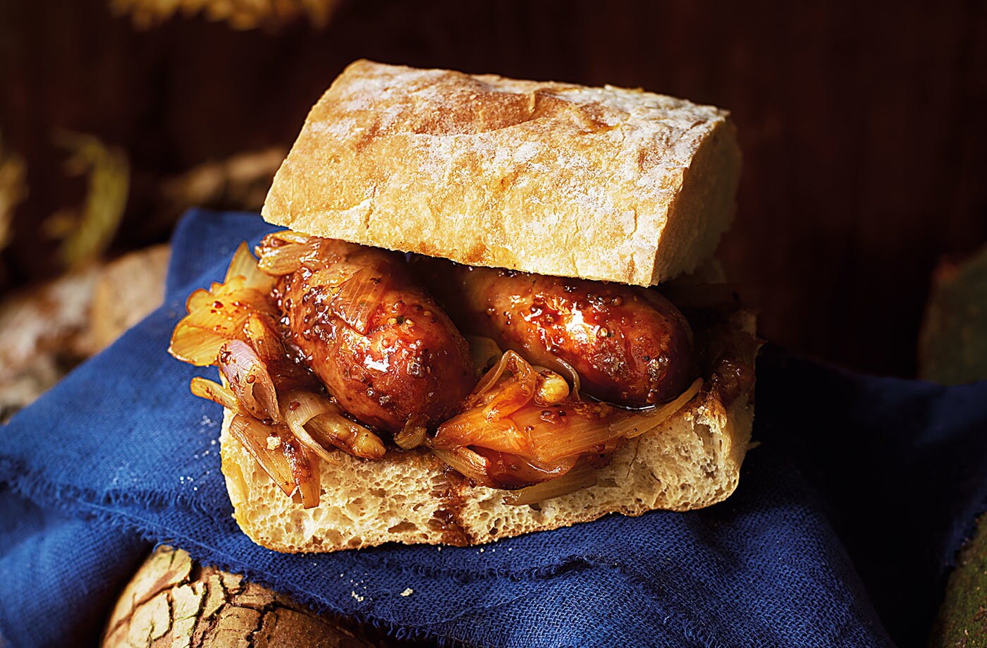 Cider-glazed hot dogs