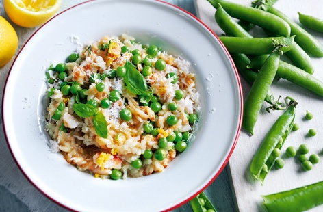 Image of "Pea and crab risotto with lemon and basil"