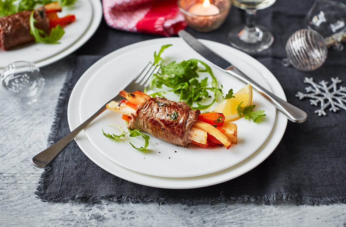 Minute steak rolls with seasonal veg