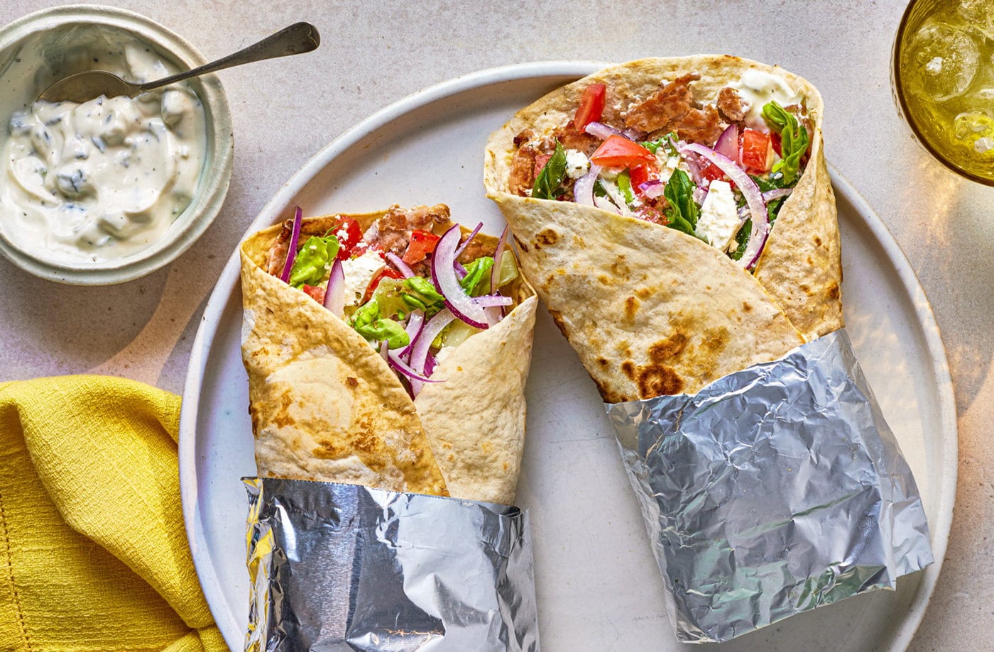 Greek smash kebab wraps
