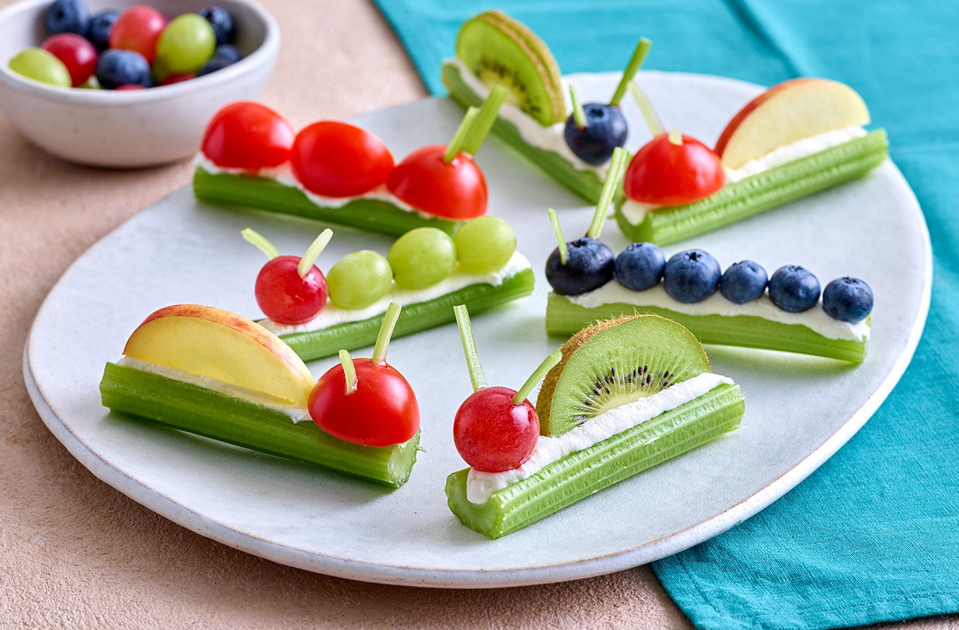 Celery cream cheese caterpillars