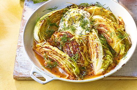 Cider-braised cabbage wedges