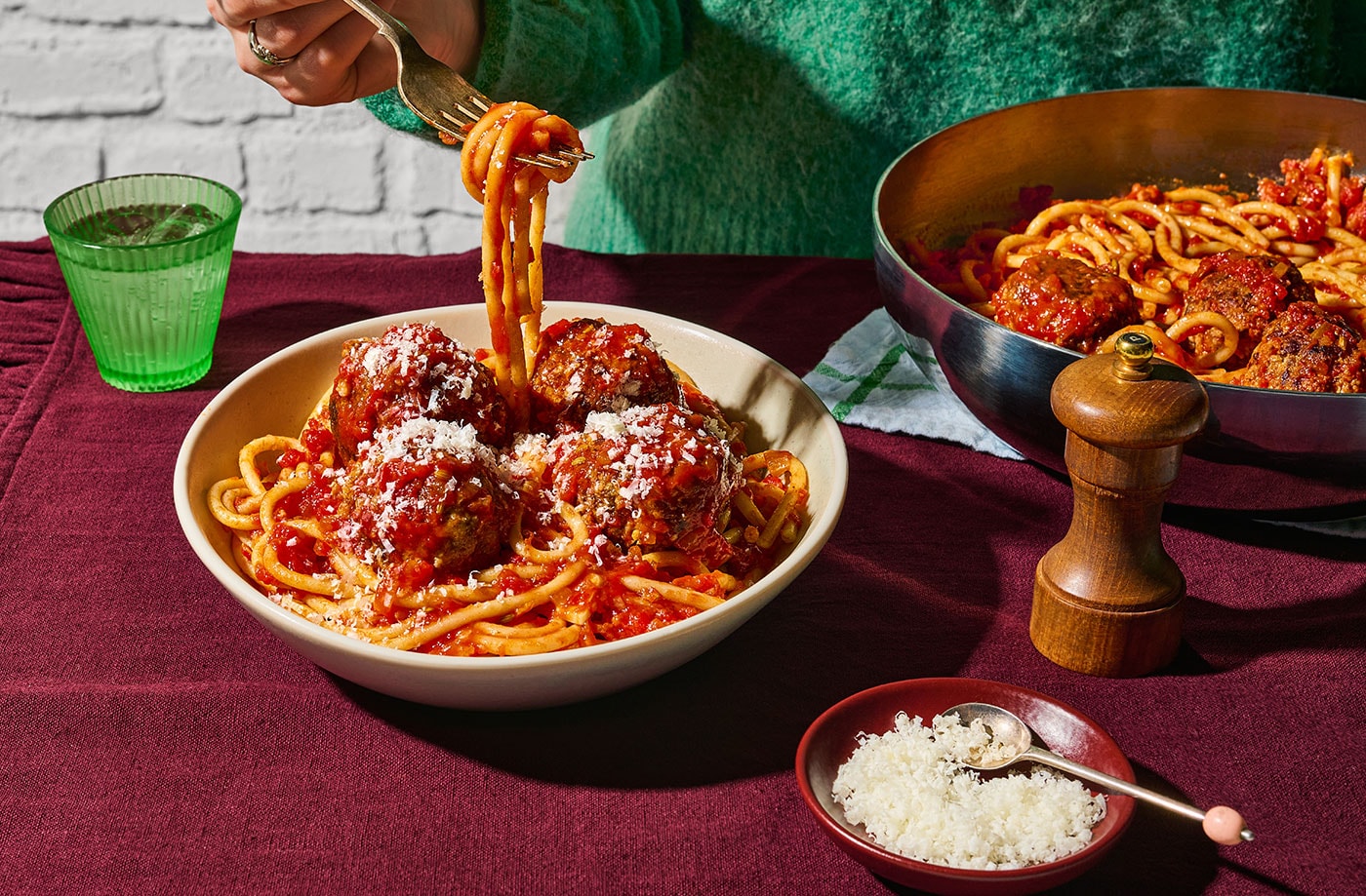 Martyn’s meatballs with fennel tomato sauce and bucatini