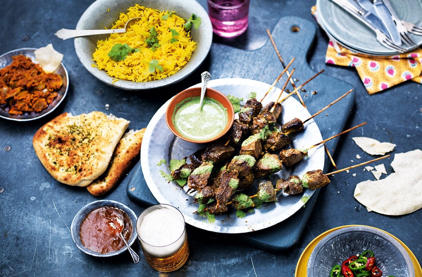 Kashmiri lamb kebabs with herb sauce