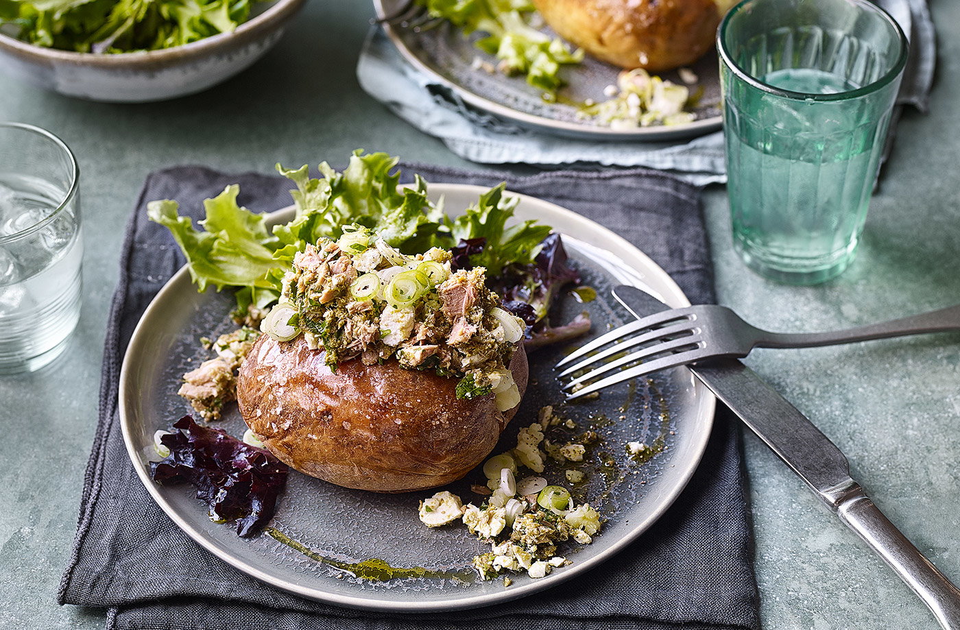 Herby tuna jacket potatoes