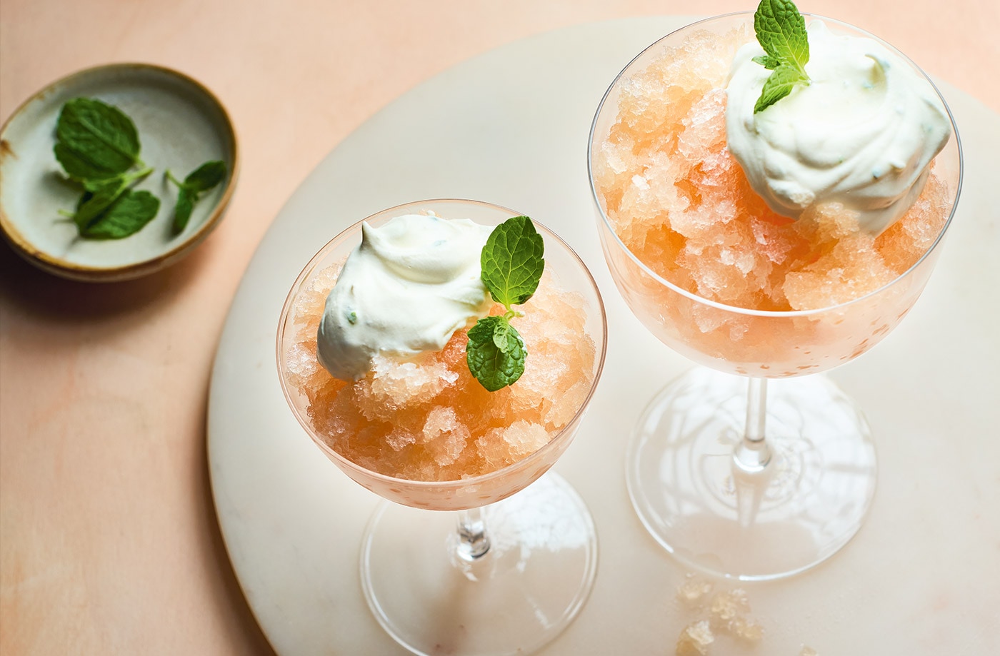 Paloma granita with lime and mint cream