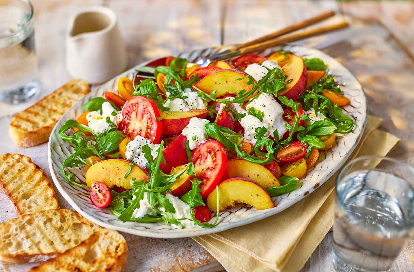 Tomato, peach and burrata salad