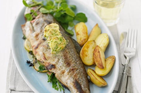 Image of "Grilled trout with almond butter"